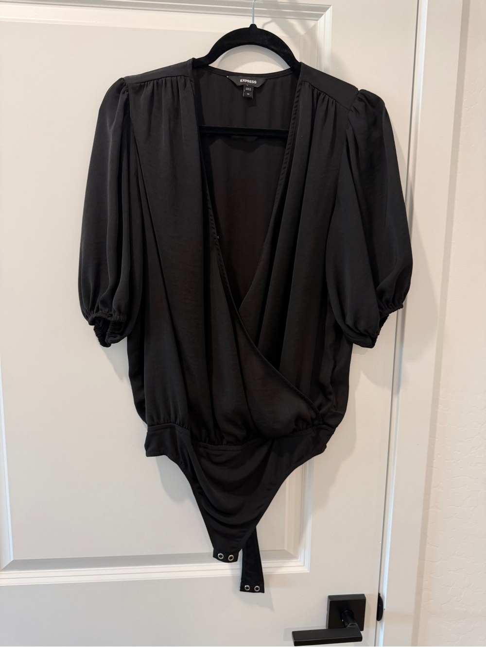 Express Black Puff Sleeve Wrap Bodysuit